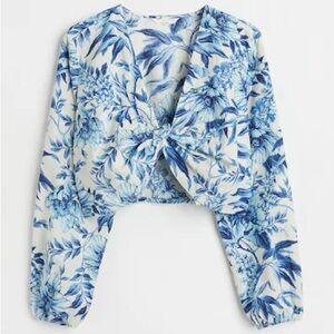 H&M+ LINEN-BLEND CROP BLOUSE Size M